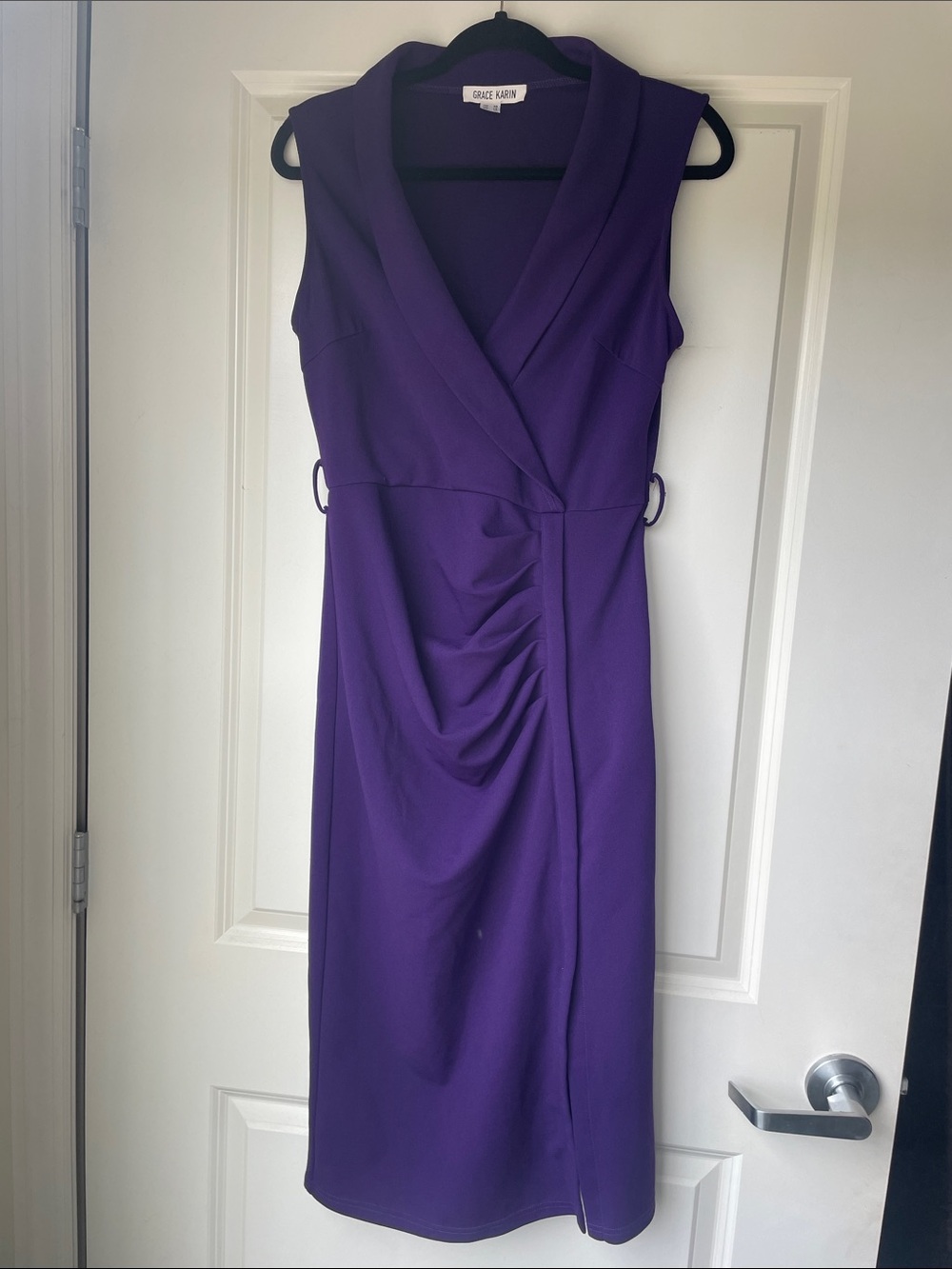 Grace Karin Deep Purple Sleeveless Wrap-Style Sheath Dress
